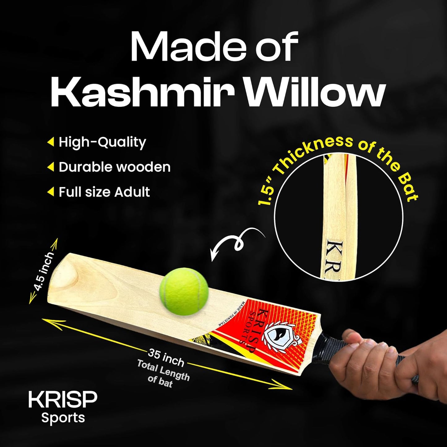 Kashmir Willow Cricket Bat (Tennis &amp; Tape Ball)