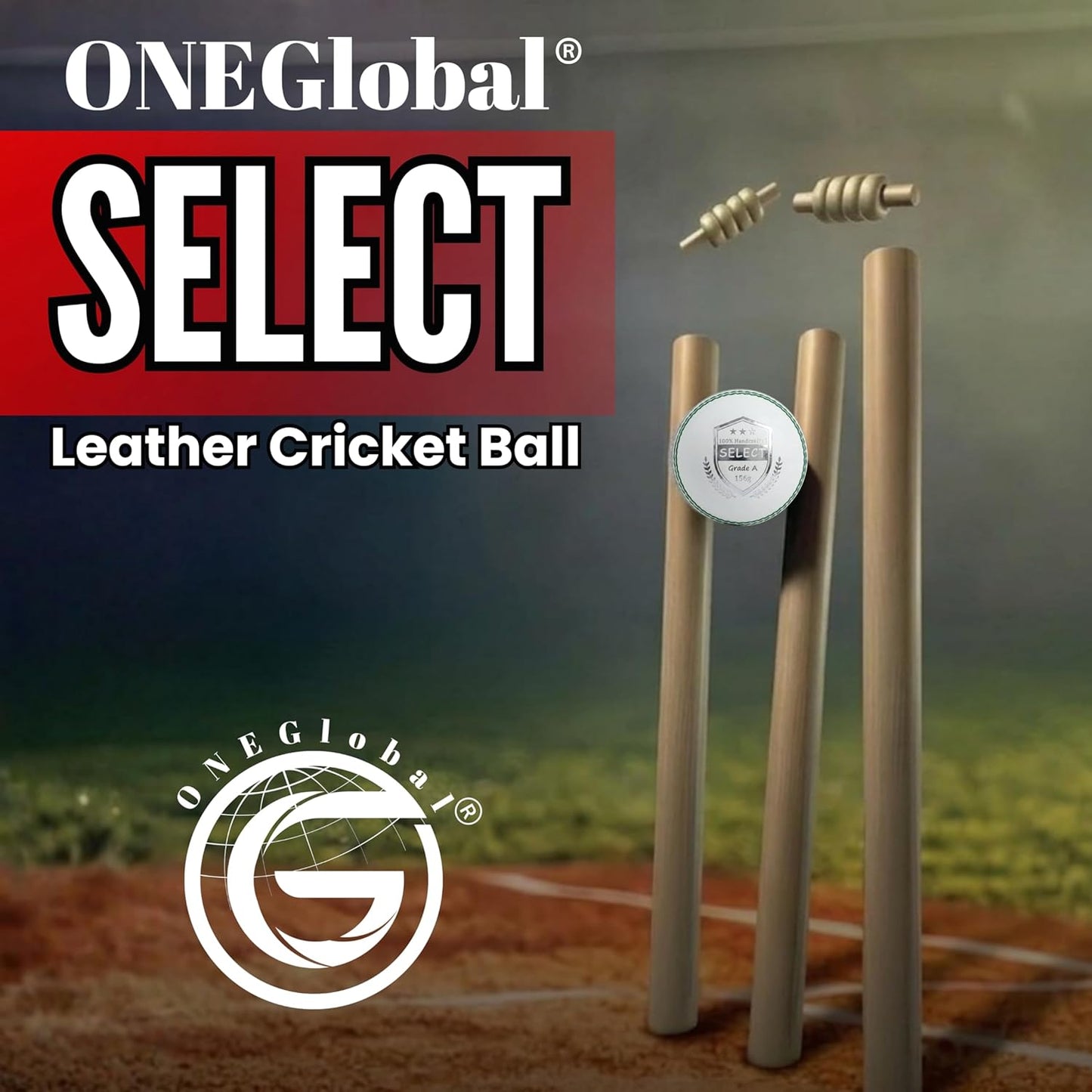 Select Leather Cricket Ball | 100% Handcrafted, 156g - 5.5oz, 4-Piece Construction | Ideal for T20, Net Practice, Training etc.